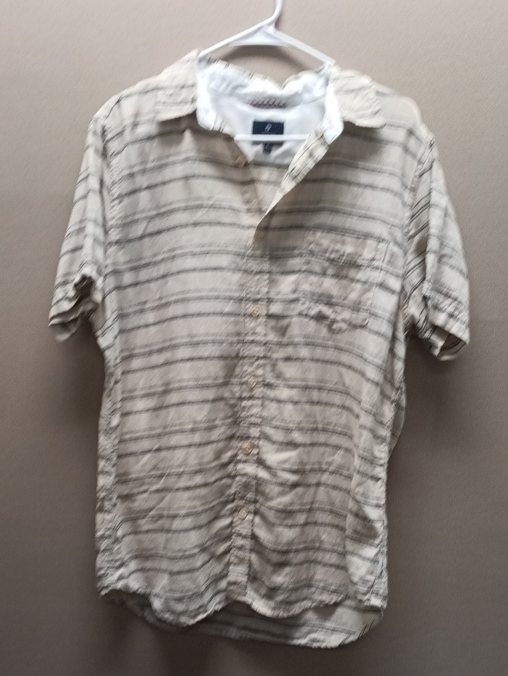 Ben Sherman Beige Striped Short-Sleeve Button-Down Shirt